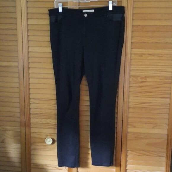 Michael Michael Kors Black Rayon Blend Leather Pockets Straight Leg Pant Size 10 - Picture 2 of 7
